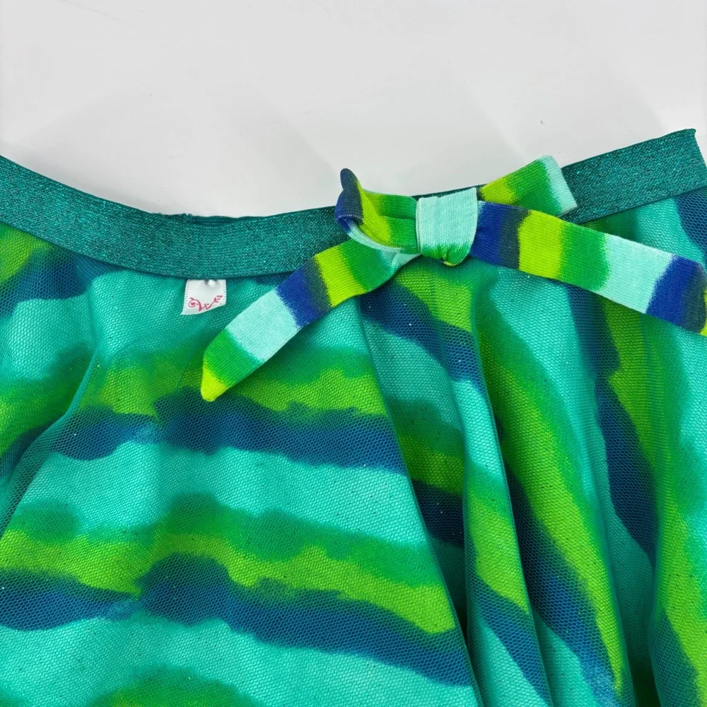 WellieWishers American Girl Blue Ruffle Top‎ Green Striped Skirt Set Kids Size 5